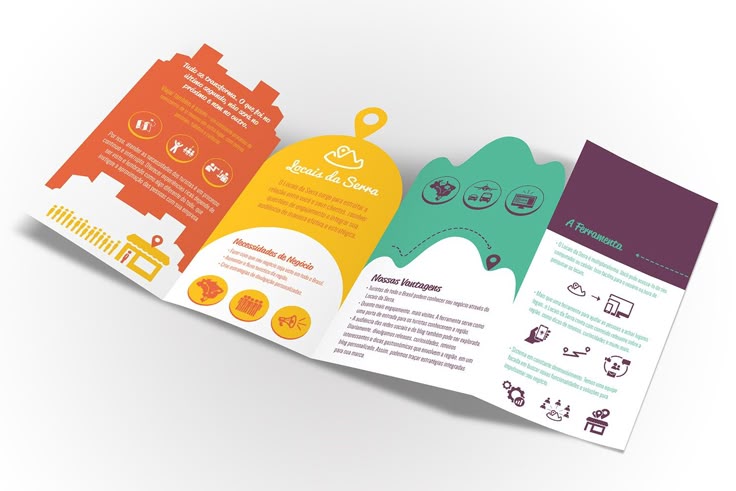 This may contain: an open brochure is shown with different colors and shapes on the front page