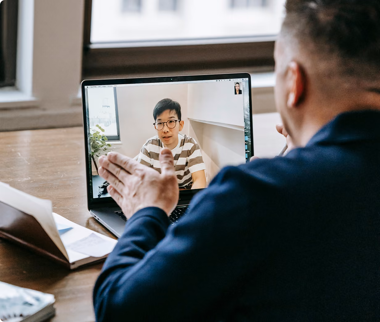 Video call at a desk