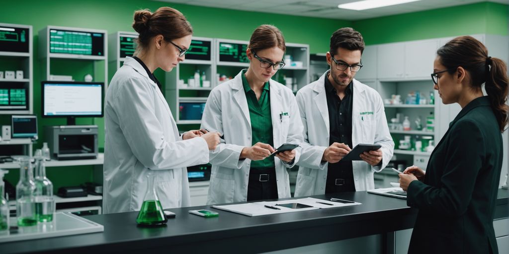 New employees using digital tools in a lab