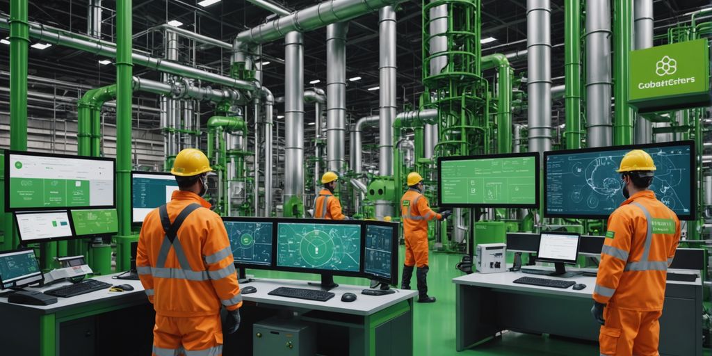 Chemical plant with workers and digital elements