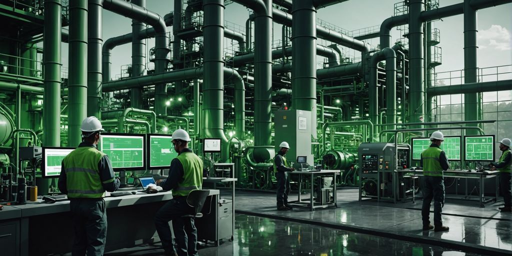 Workers in a chemical plant engaging in microlearning