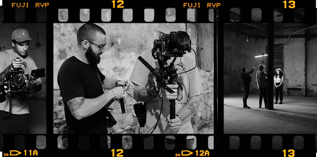 Camera film strip of behind the scenes on a Jenny Mitchell music video