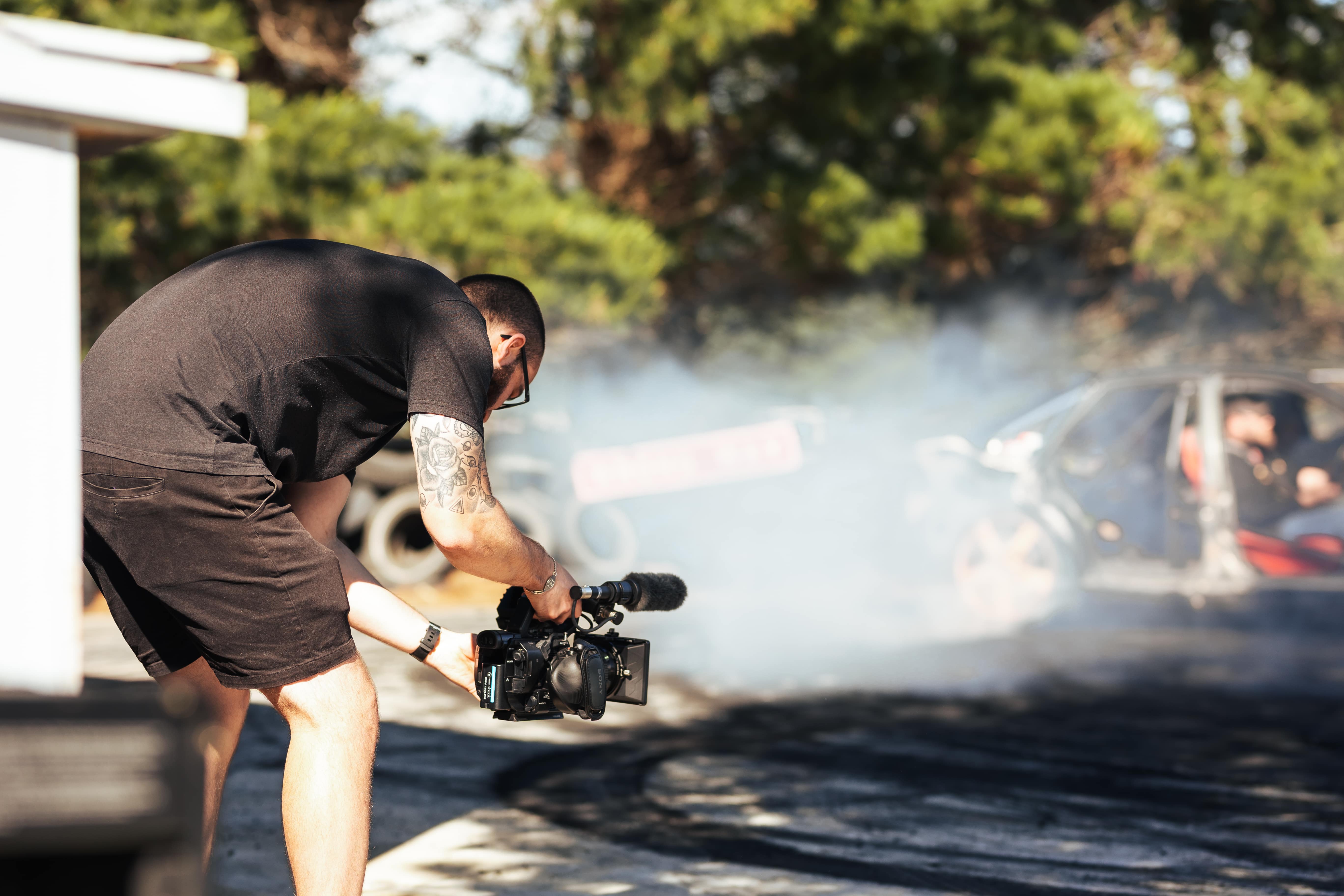 Bradon filming a car doing skids