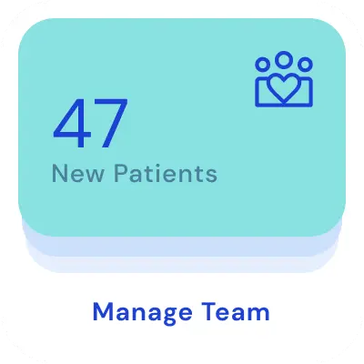 Visual card showing 47 new patients and an option to manage the medical team