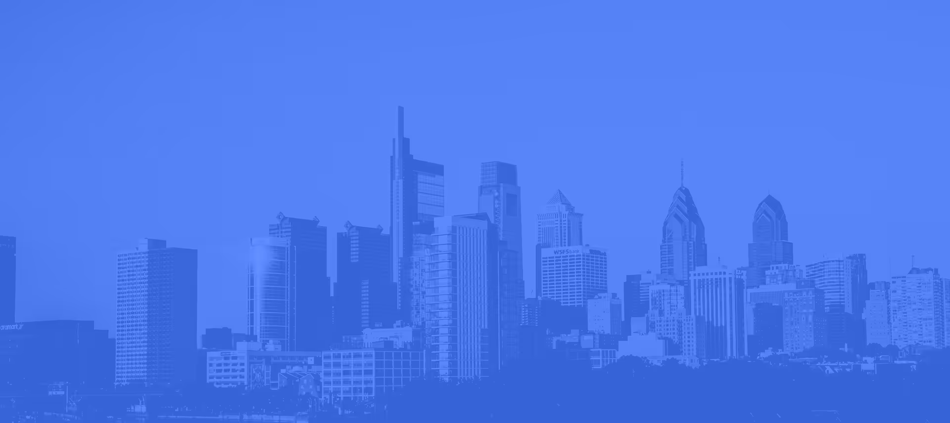 City skyline blue overlay