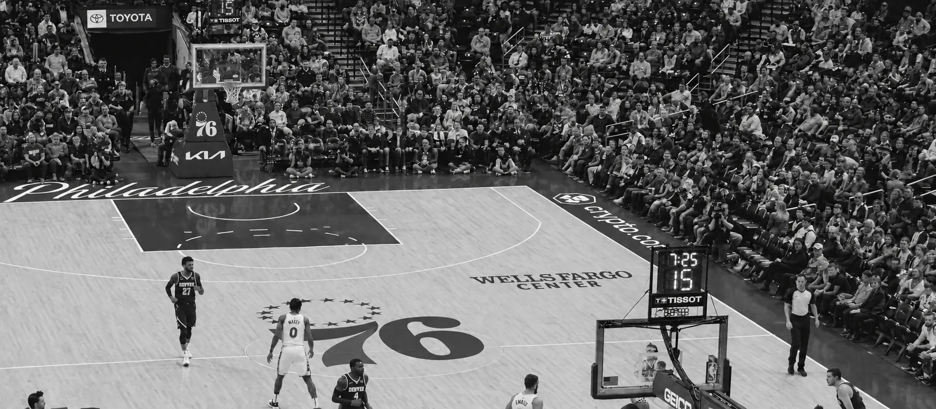 76ers game at a packed basketball arena