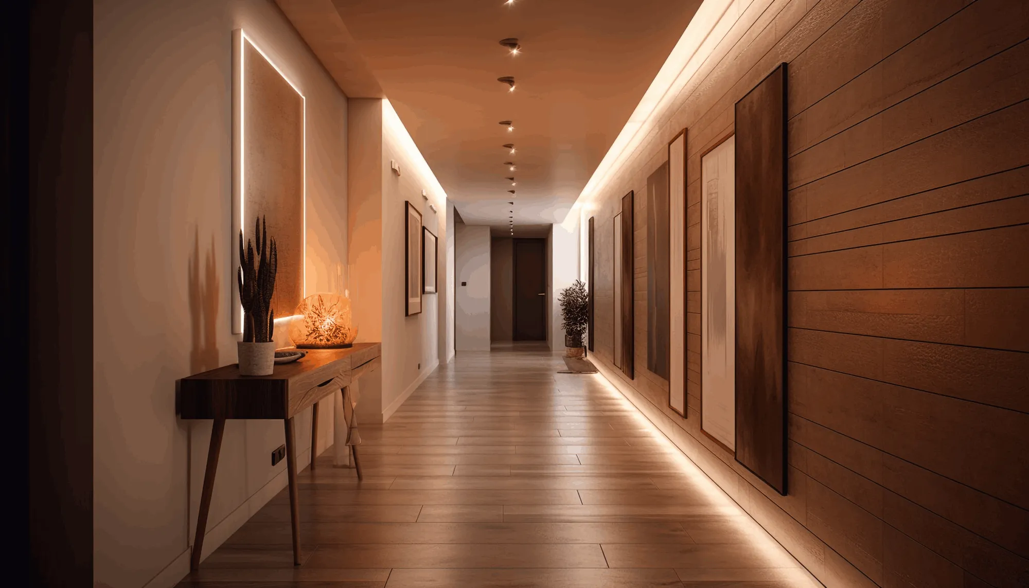 Finished straight engineered timber flooring in a hallway, in Pure Oak color, creating a clean and natural look.