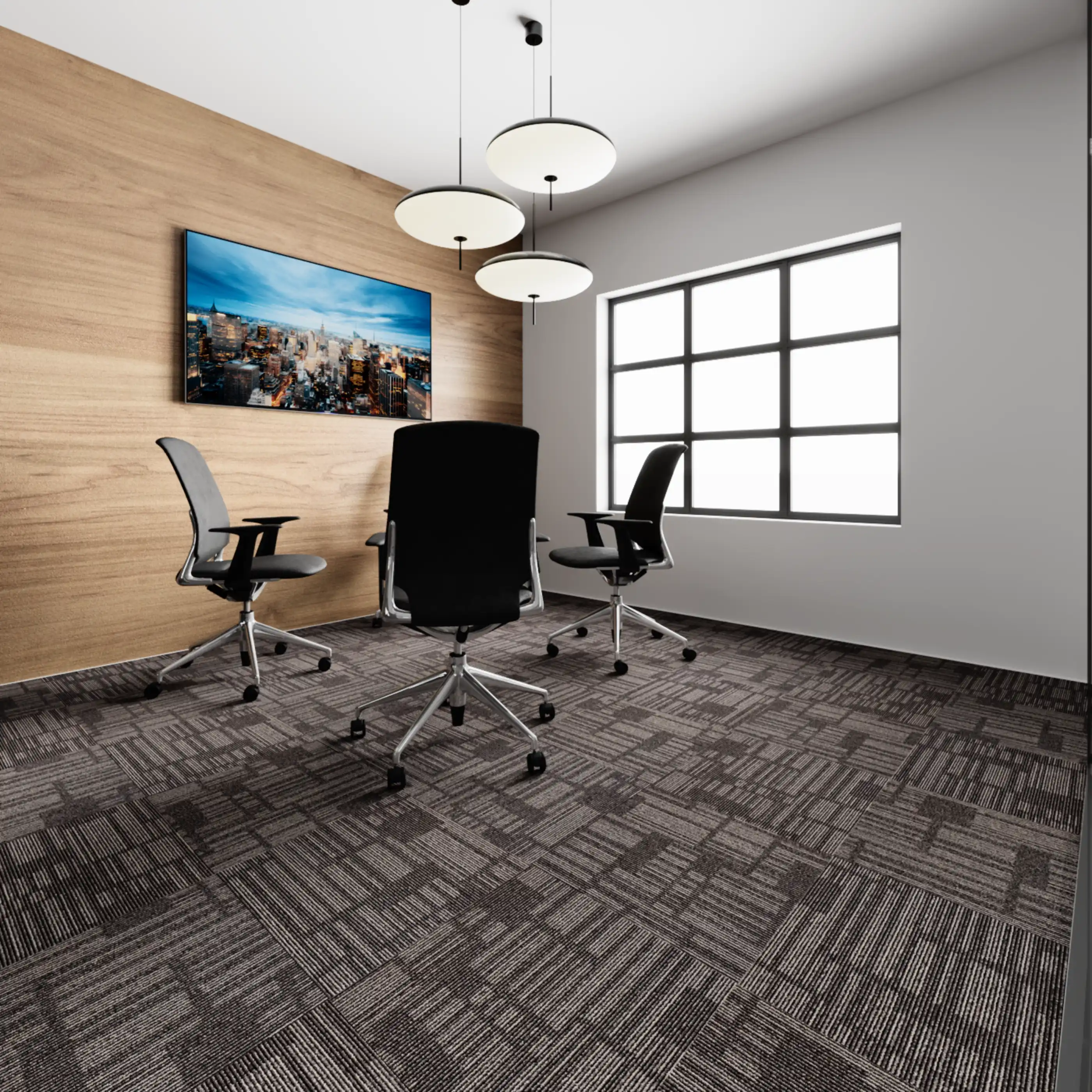 Ash Grey tile carpet with a sleek, neutral tone, ideal for creating a modern and professional flooring look.