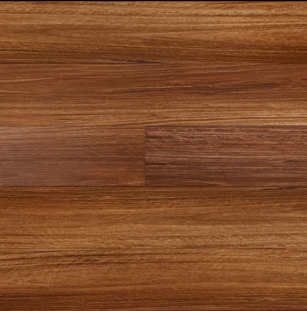Hybrid flooring in Warm Spotted Gum model featuring rich, warm spotted gum tones with a sleek, contemporary finish.