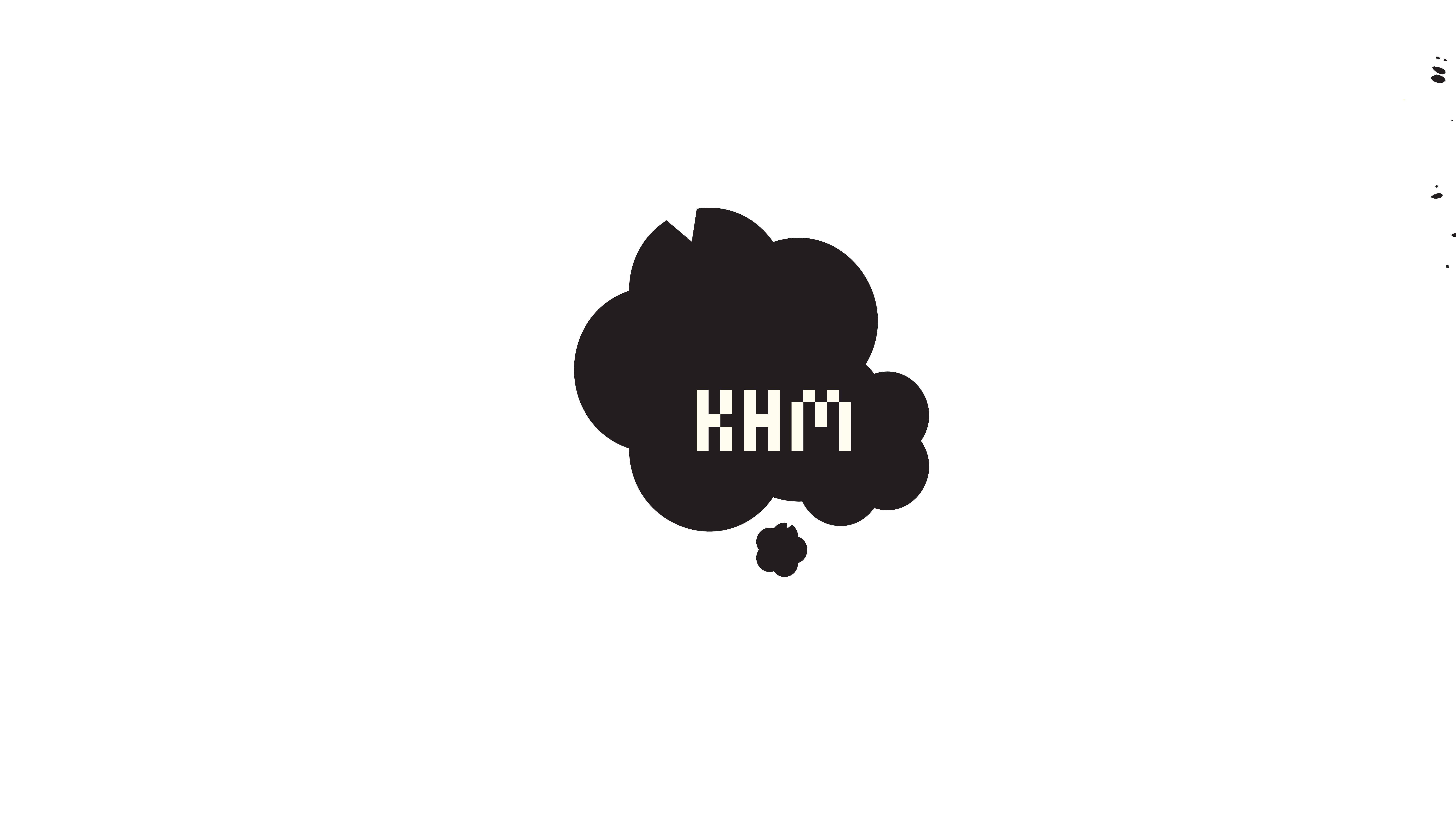 Black thought bubble with the white letters 'KHM' inside on a black background.