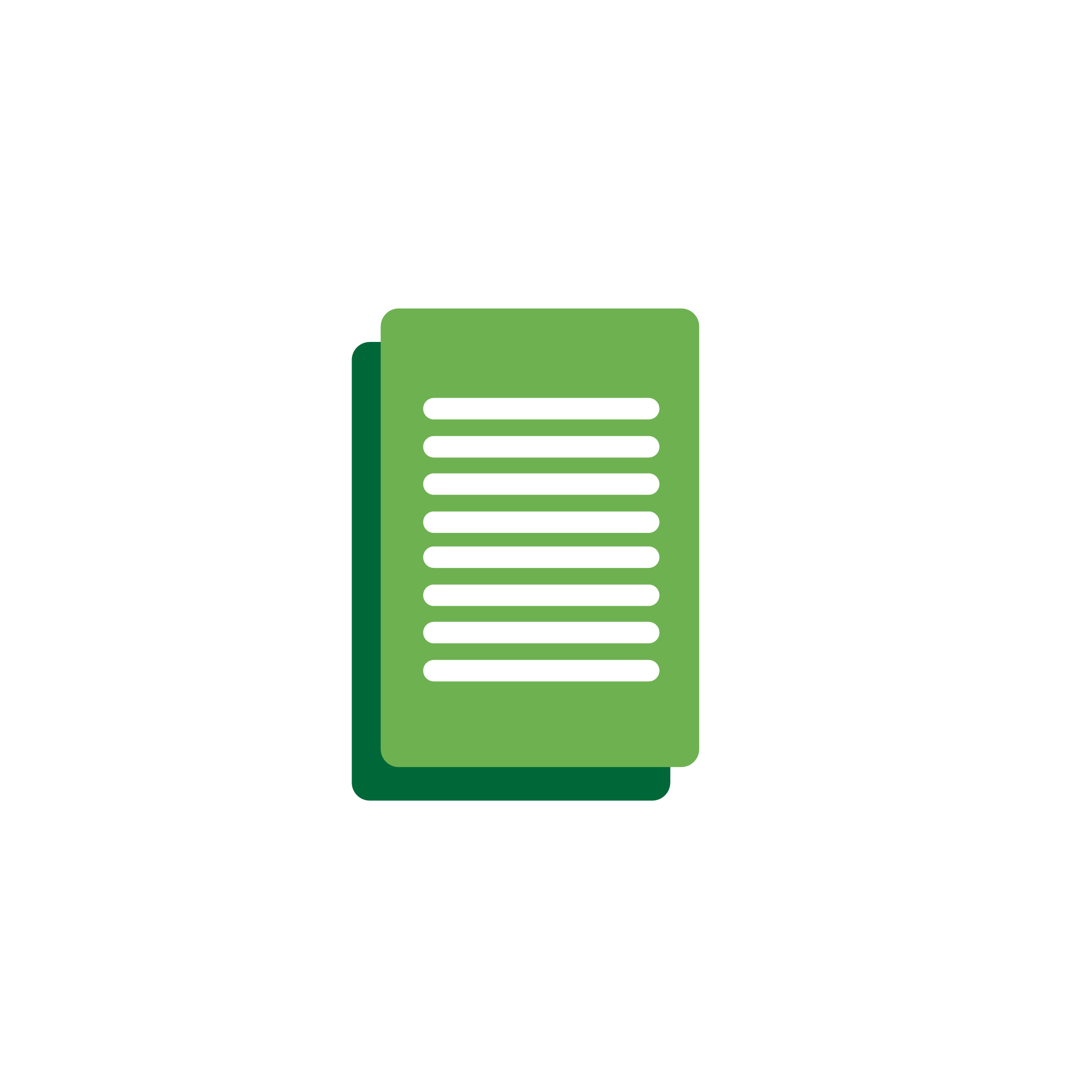 Two overlapping green documents with white horizontal lines representing text.