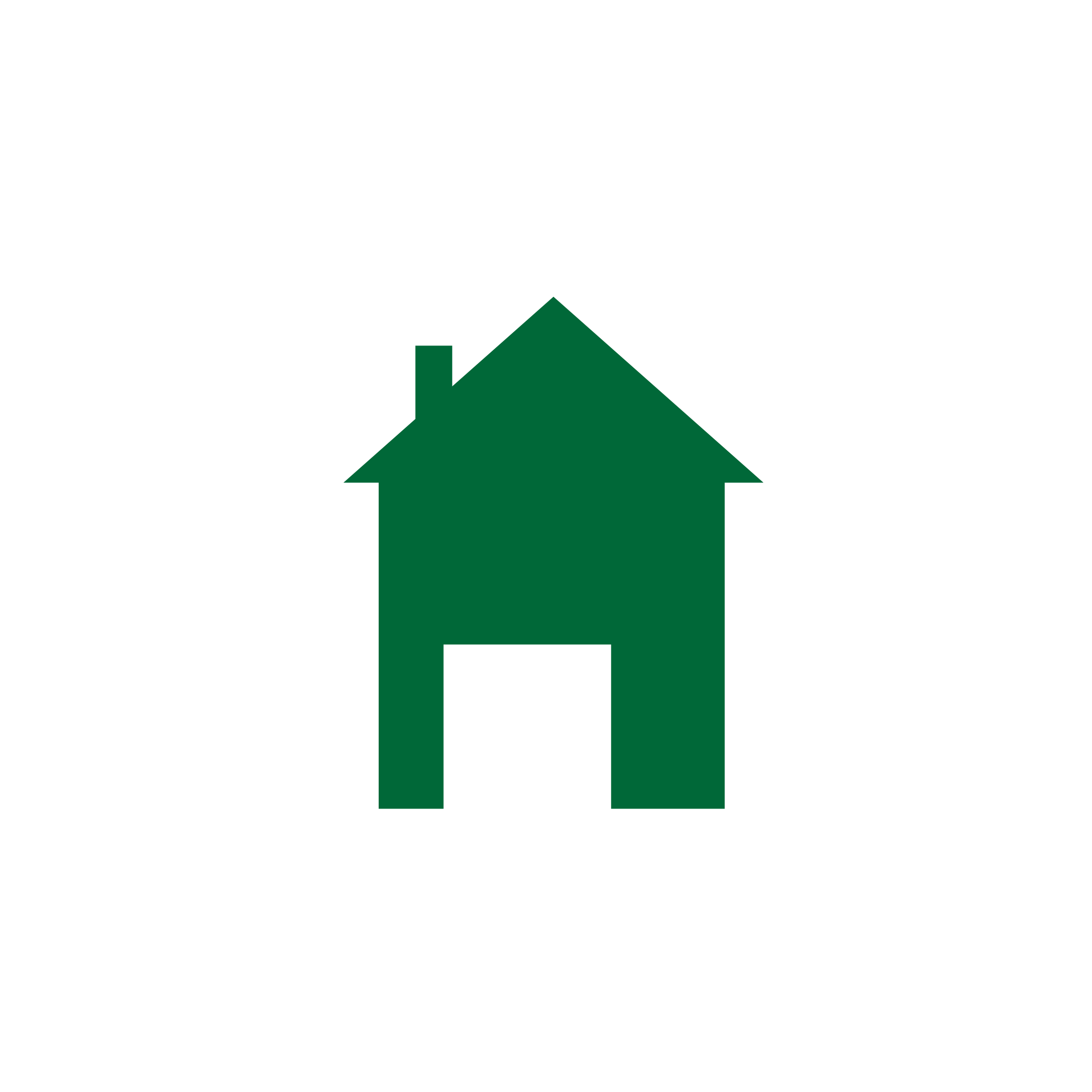 Green house icon with a chimney on a transparent background.