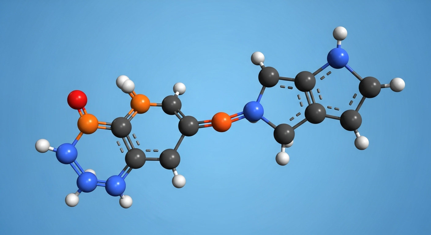 3D molecular model of Nicotinamide Adenine Dinucleotide (NAD) is displayed against a solid light blue background. The model uses a ball-and-stick representation.