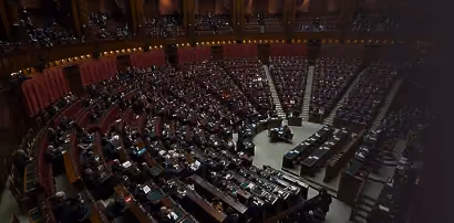 Legislative chamber with rows of seats