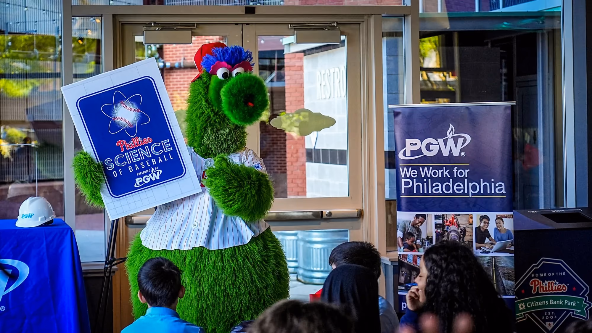 The Phillie Phanatic at a PGW Science of Baseball fan activation