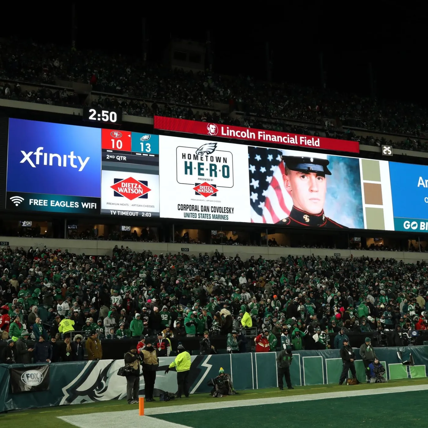 Dietz & Watson Hometown Hero feature on the Lincoln Financial Field videoboard