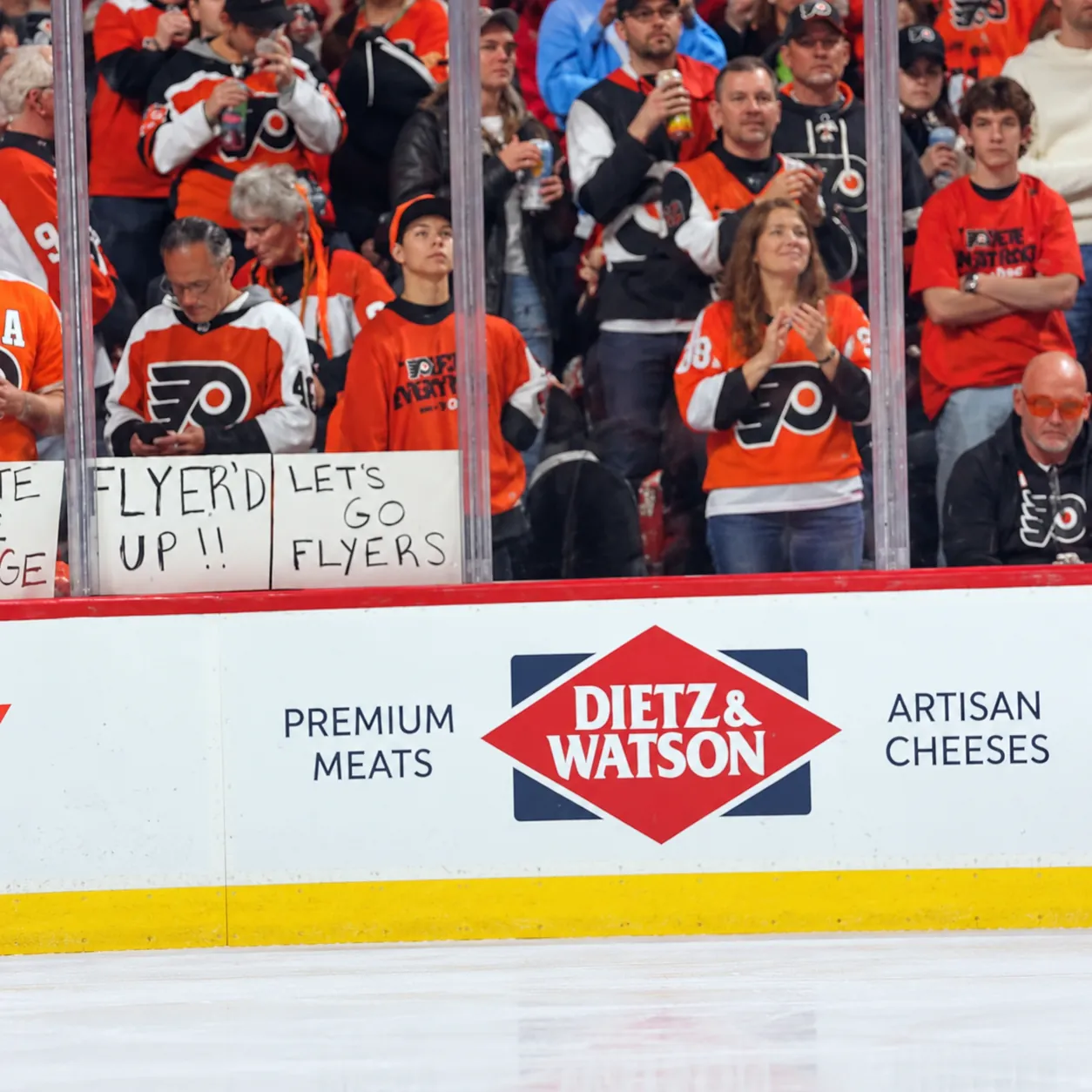 Dietz & Watson dasher board at a Flyers game