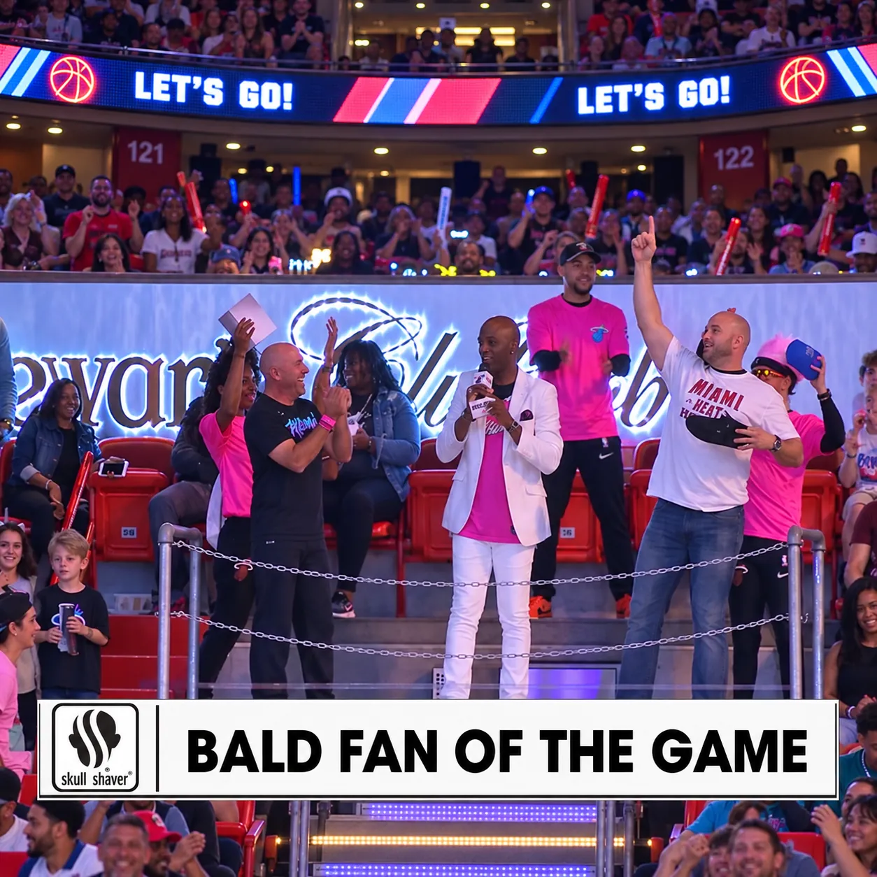 Skull Shaver Bald Fan of the Game in-arena promotion