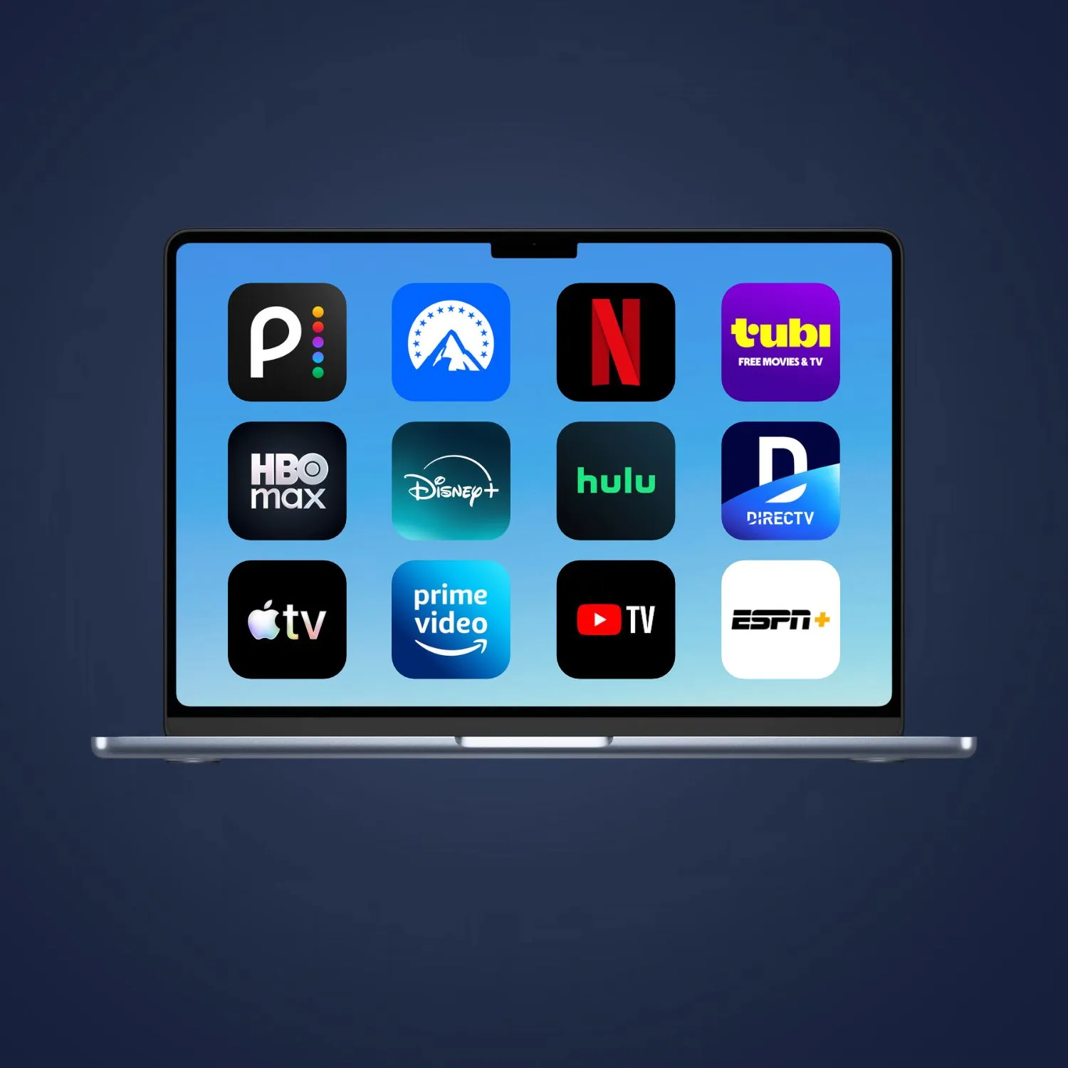 Streaming TV app logos on a laptop screen