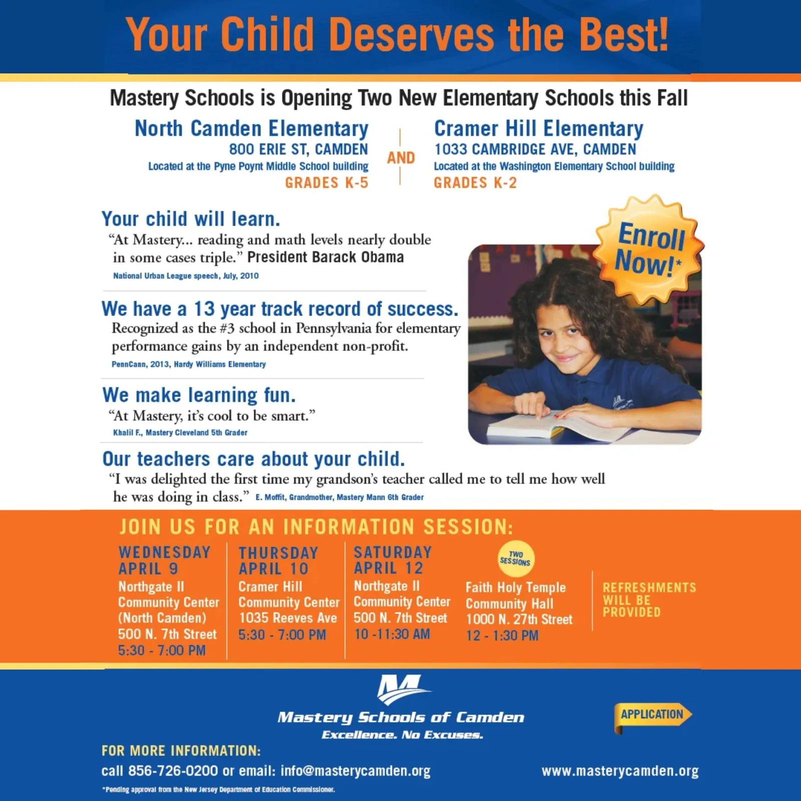 Mastery Schools of Camden enrollment flyer