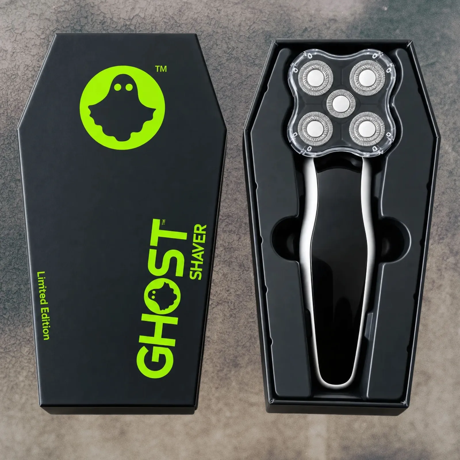 Ghost Shaver product in its coffin packaging
