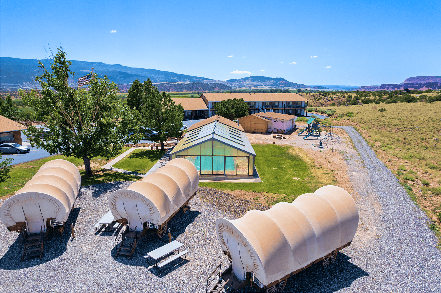 The Landing Hotel durring on a bright day.