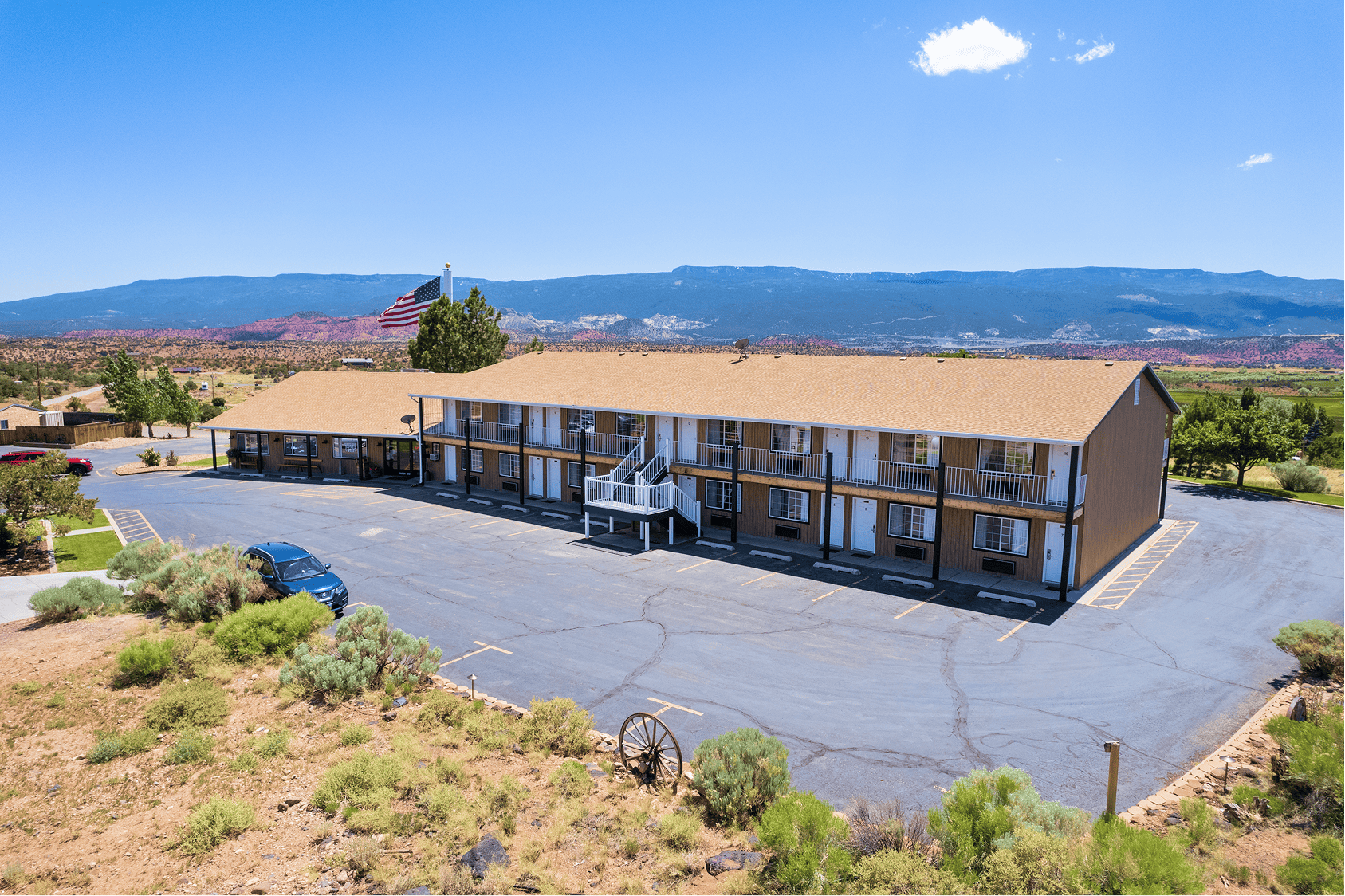 The Landing Hotel durring on a bright day.