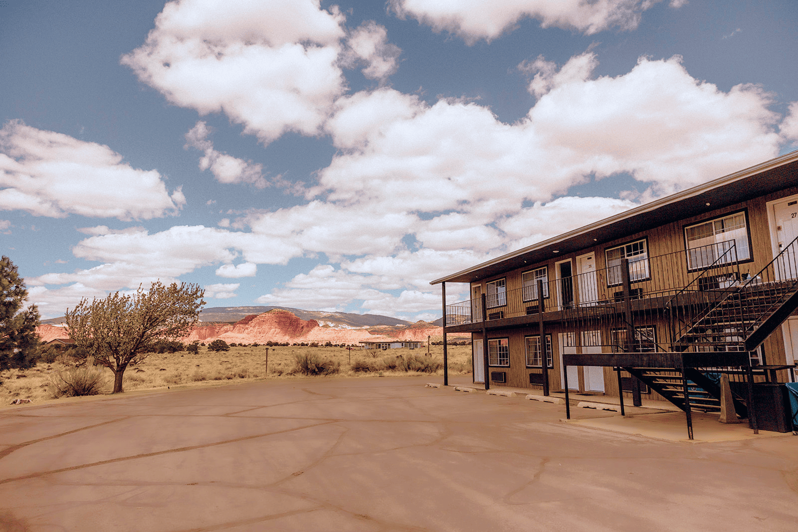 The Landing Hotel durring on a bright day.