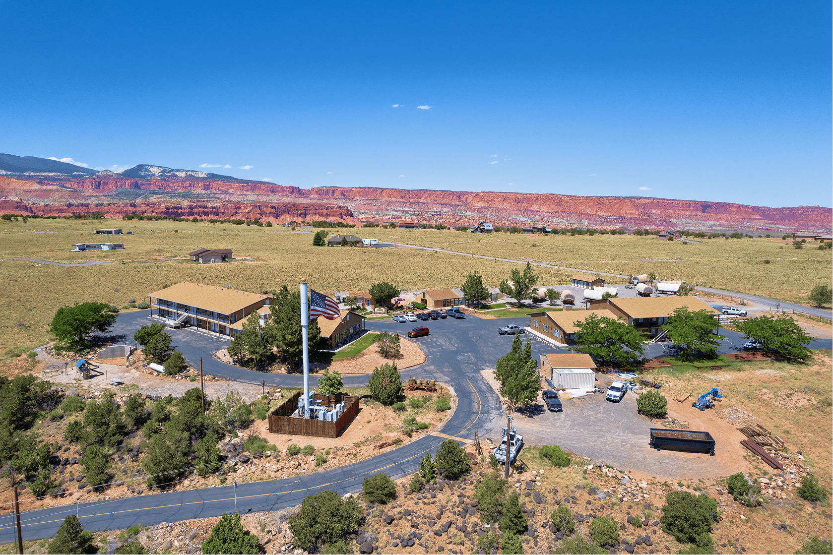 Aerial view of Broken Spur Inn & Steakhouse near Capitol Reef National Park