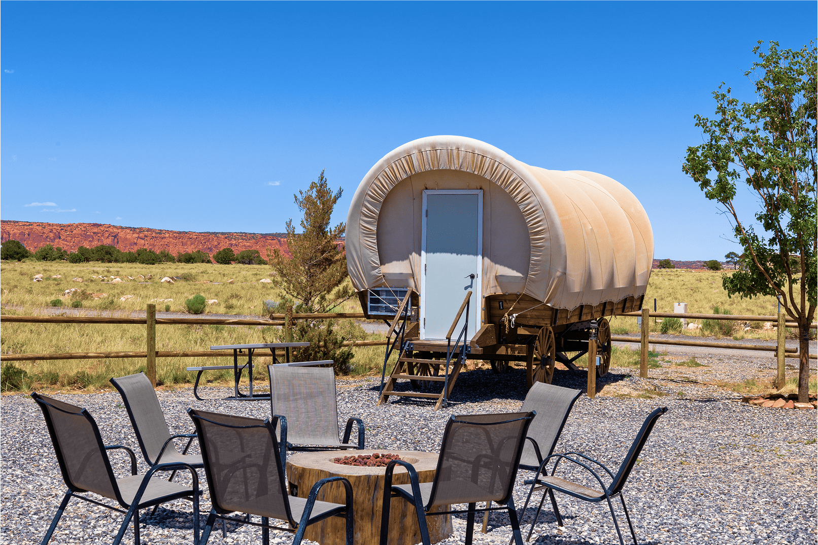 Conestoga wagons—Capitol Reef covered wagons at Broken Spur Inn.
