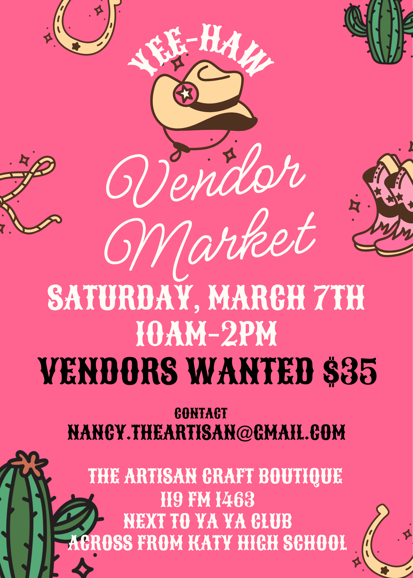 Join us for a Vendor Market Saturday, March 7th