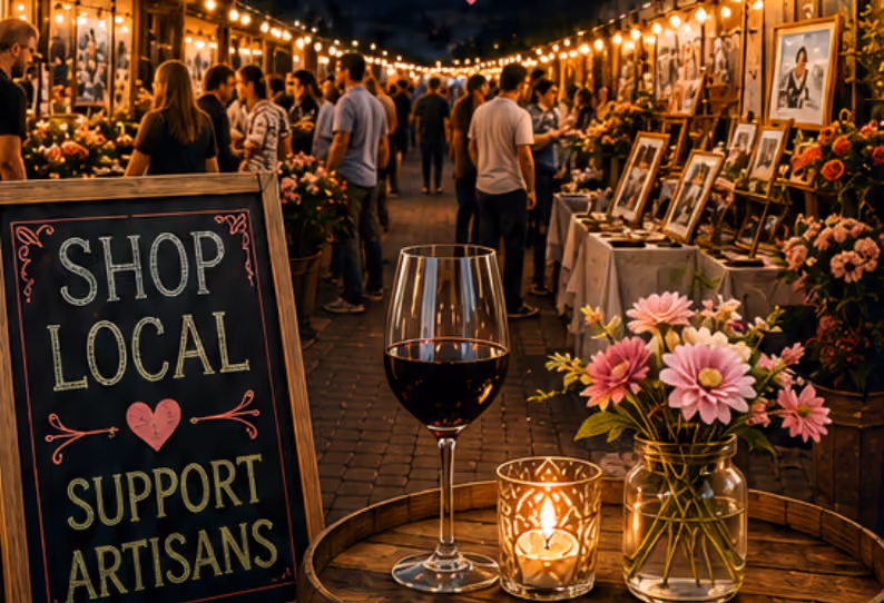Sip, shop & support local artisans! Wine & charcuterie served with a live violinist. Over 70 indoor vendors / 15 outdoor vendors.