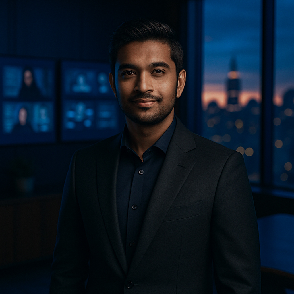 Portrait of a male client asking about AI consulting tools and solutions