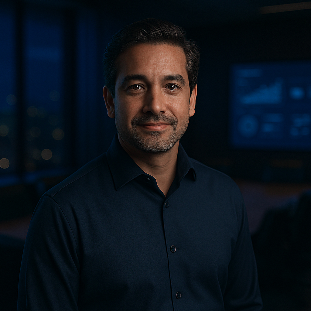 Portrait of a male client inquiring about AI solution implementation support