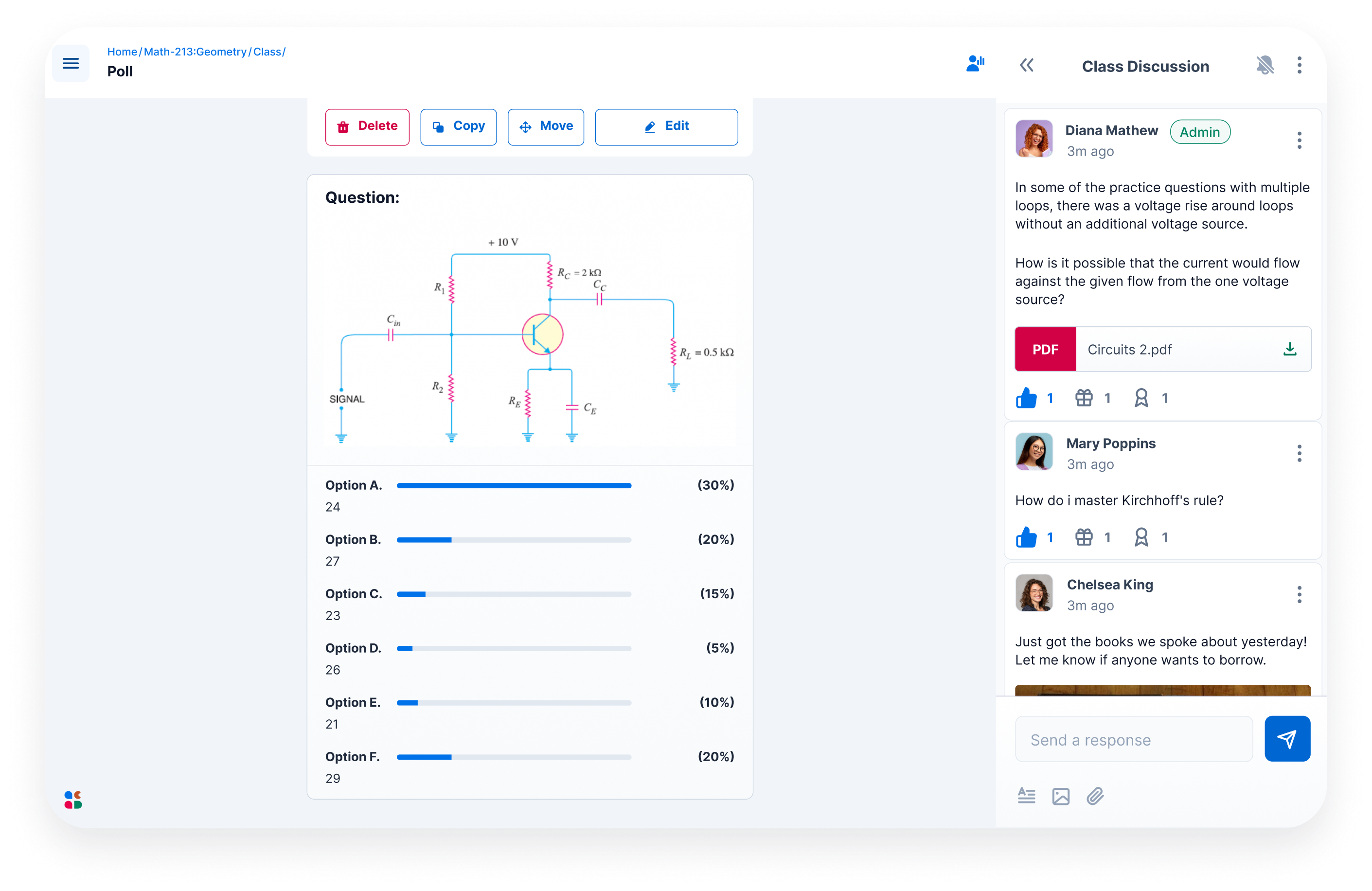 Acadly interface showing student engagement activities