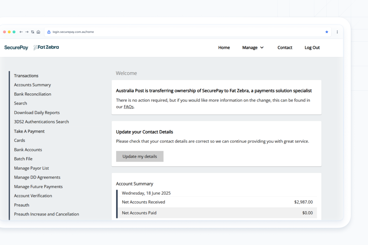 A visual of the SecurePay Merchant Portal