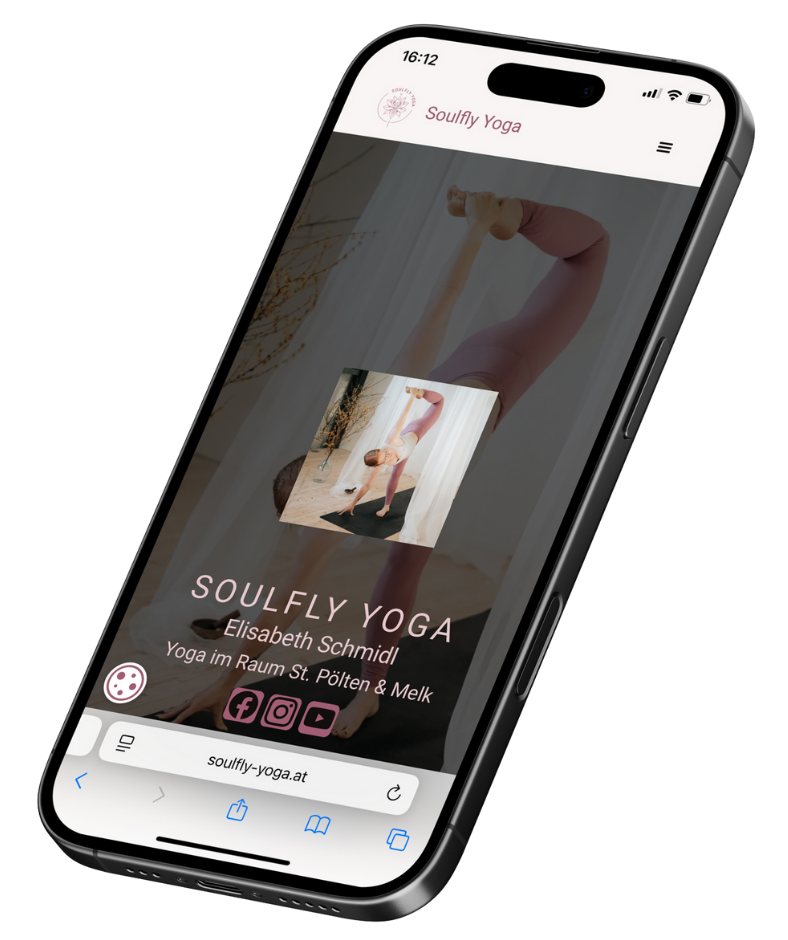 Webdesign für Soulfly Yoga – moderne mobile Website mit Yoga-Trainerin im Raum St. Pölten und Melk