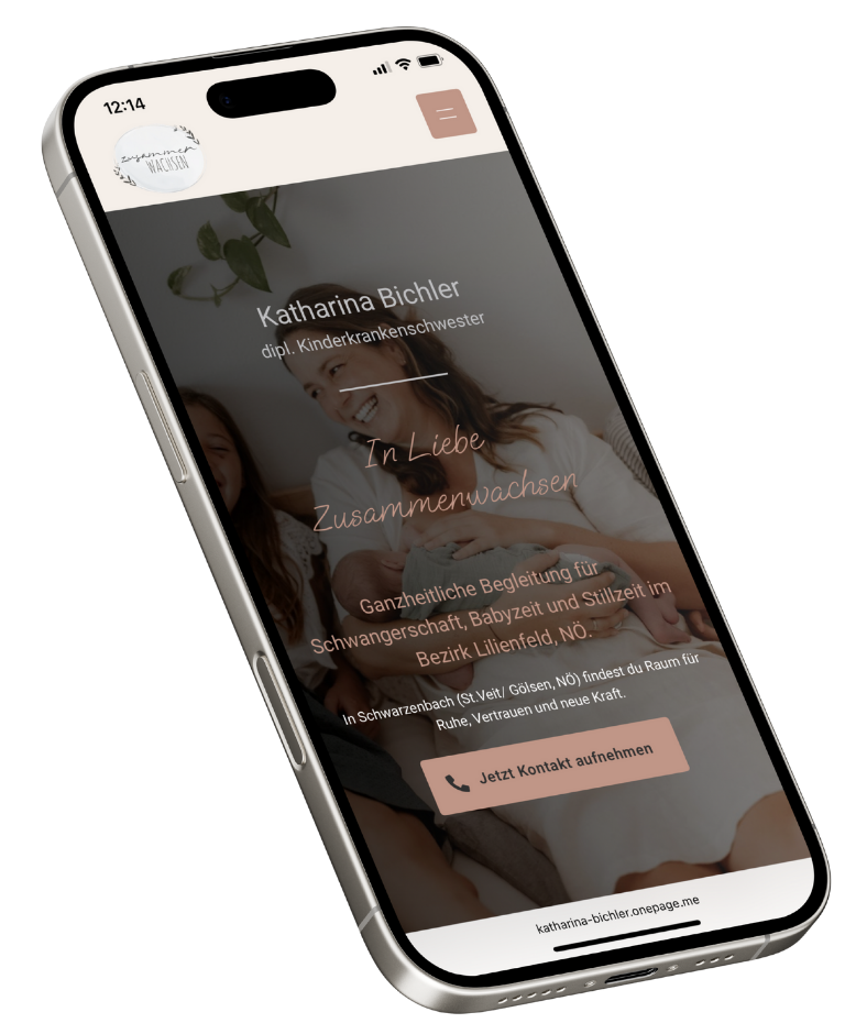 Individuelles Webdesign für Katharina Bichler – OnePager für Schwangerschafts- und Babybegleitung in Lilienfeld