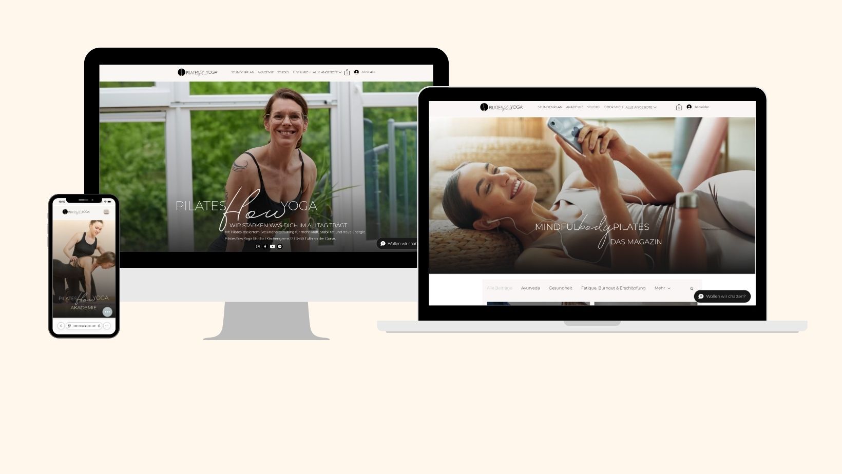 Website für Pilates Flow Yoga mit übersichtlichem Stundenplan und responsivem Design