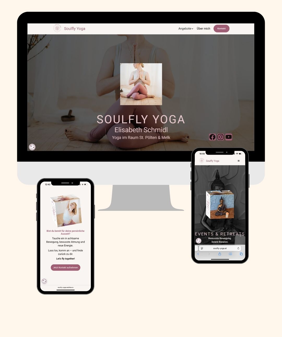 Website Redesign für Soulfly Yoga mit ruhigem Design und klarer Struktur für Yogaangebote in St. Pölten