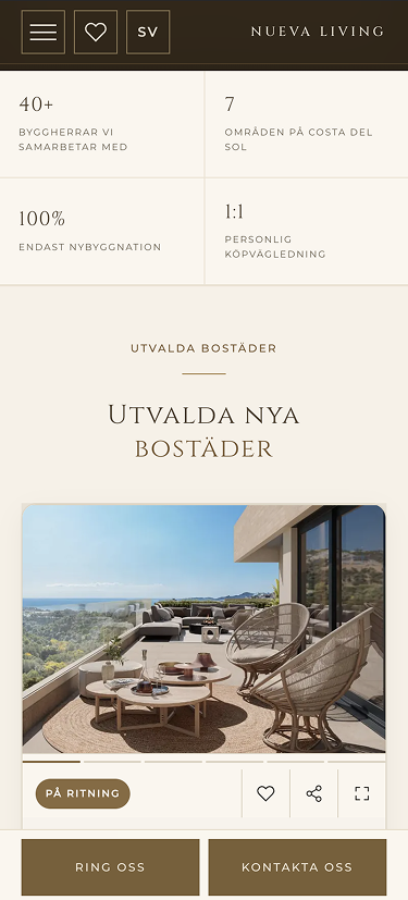 Nueva Living mobile homepage