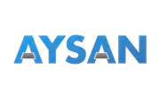 Logotipo de AYSAN en letras azules sobre fondo blanco