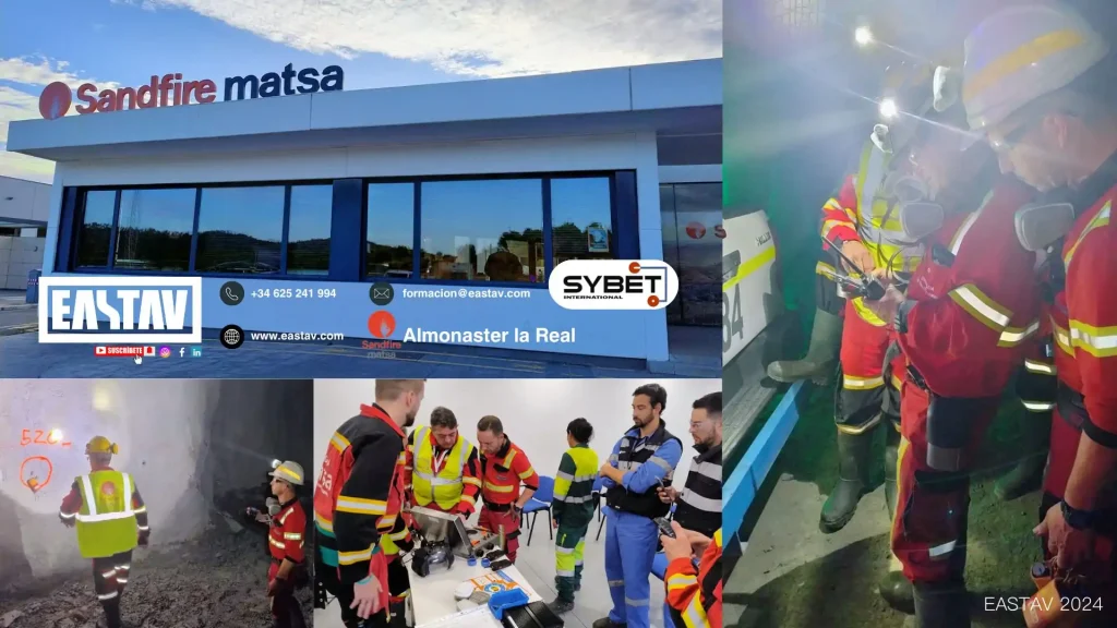 Emergency responders and firefighters training at EASTAV facility with Sandfire Matsa and Sybét logos