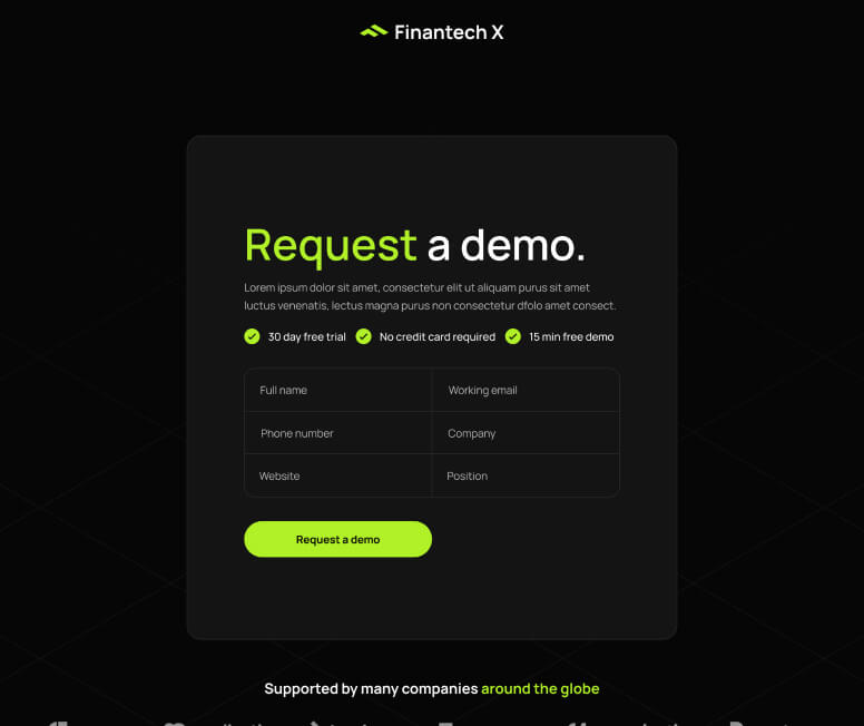 Request a Demo Page - Finantech X Webflow Template