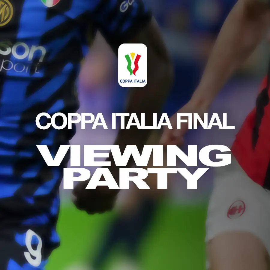 "Coppa Italia Final Viewing Party" text against soccer players