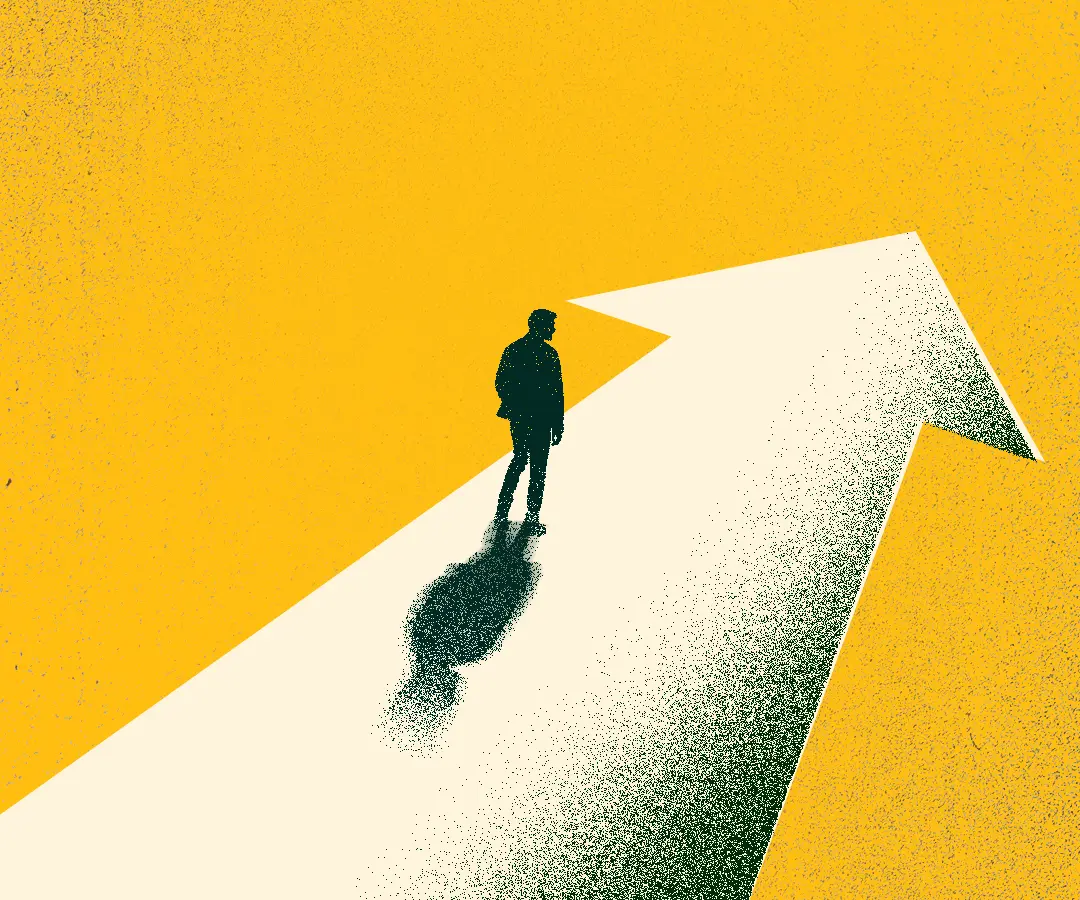 Silhouette of person walking on an arrow