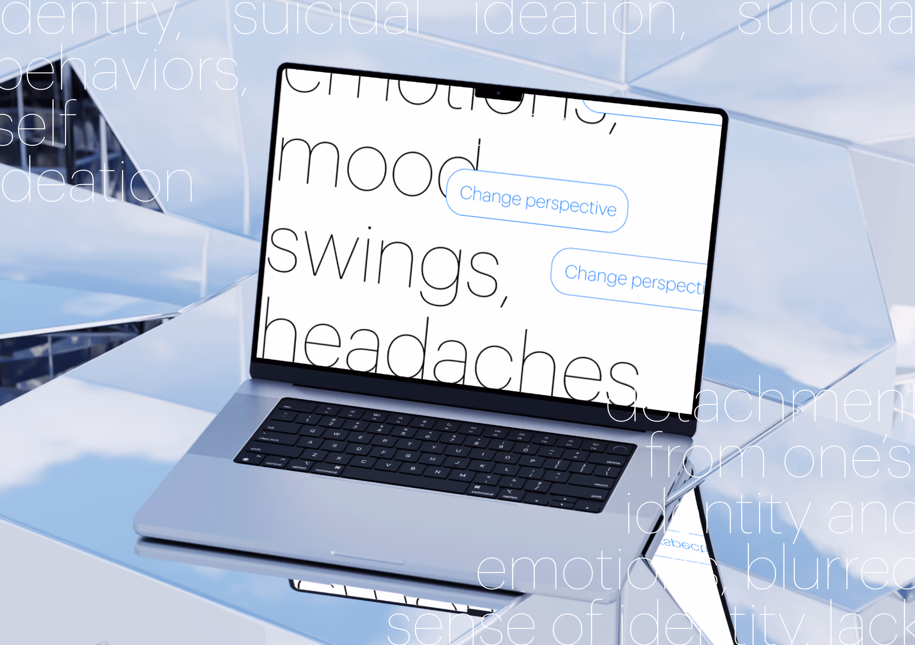 Mockup of a laptop on mirrors.