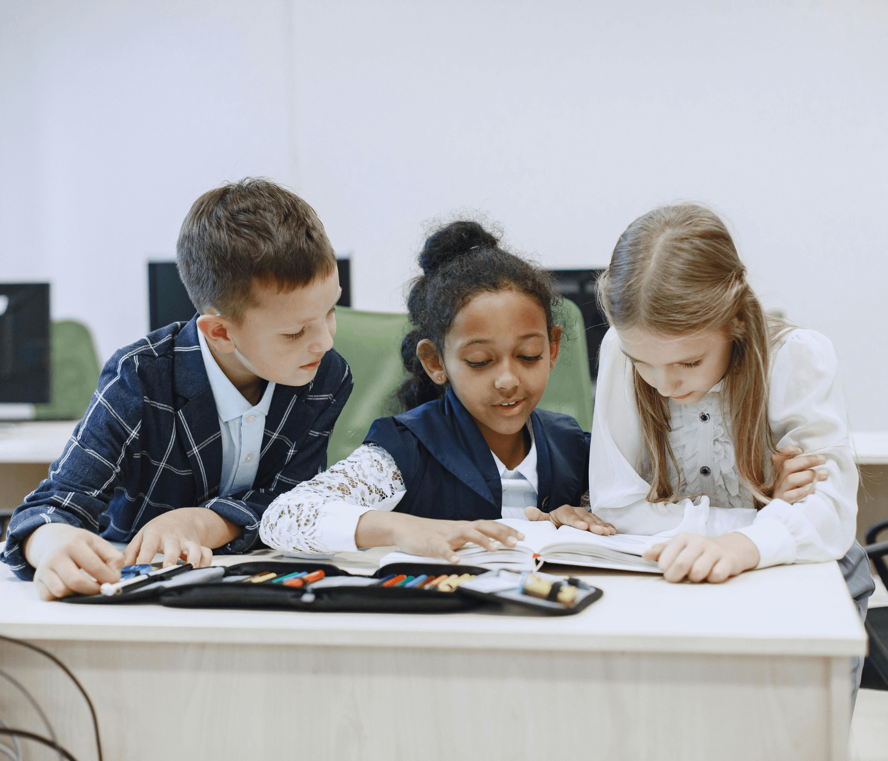 Students at school reading a book
