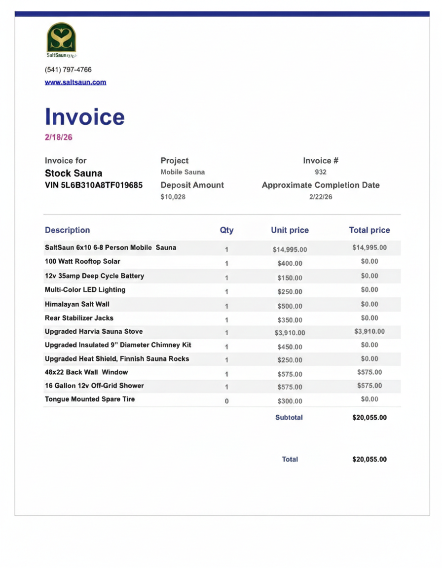 6x10 Mobile Cedar Sauna 