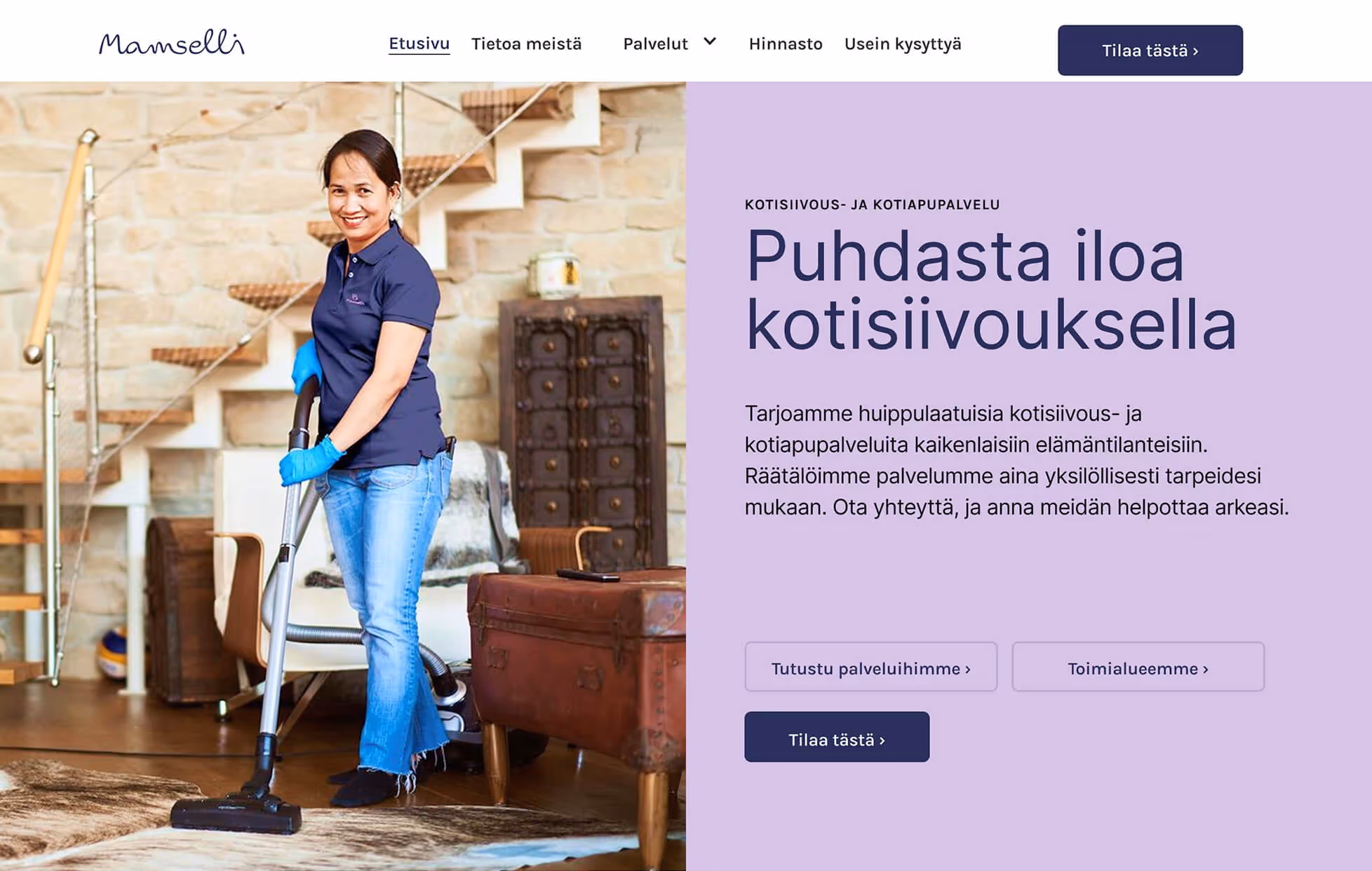 Webshow - Graafinen esitys Mamselli.fi verkkosivun etusivusta